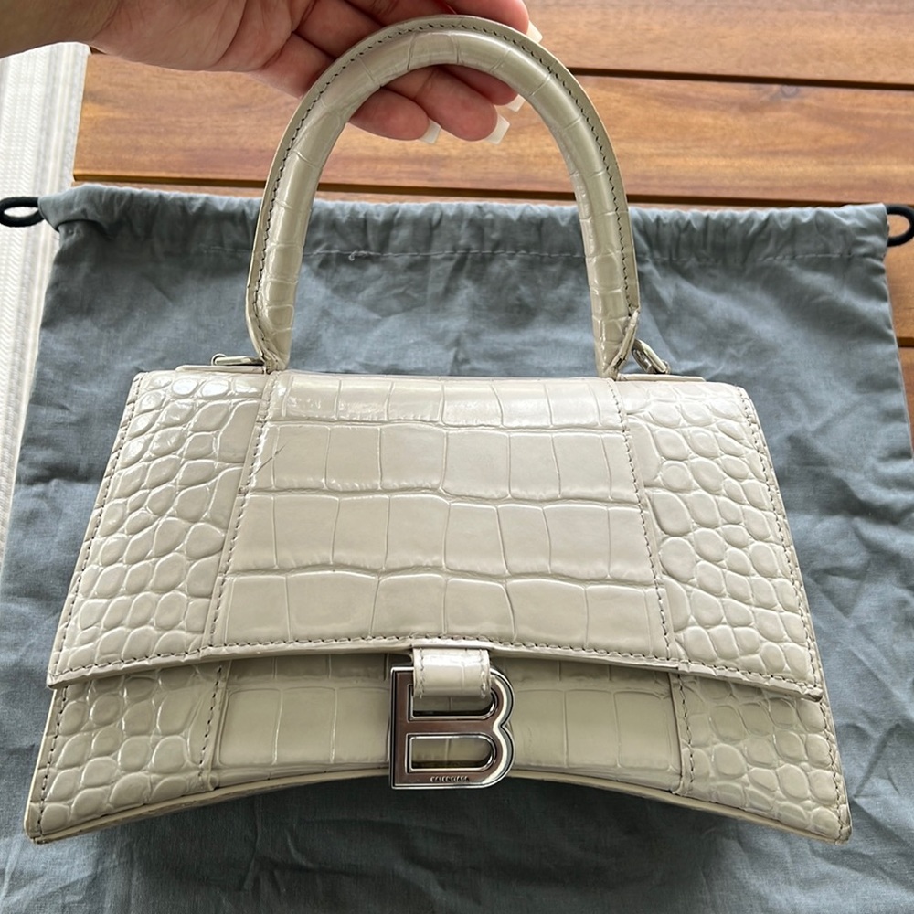 BALENCIAGA Small Hourglass Croc Embossed in Grey